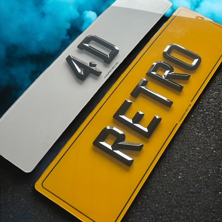 Range Rover Oversized Rear 4D Retro Acrylic Number Plates - (pair) with standard front