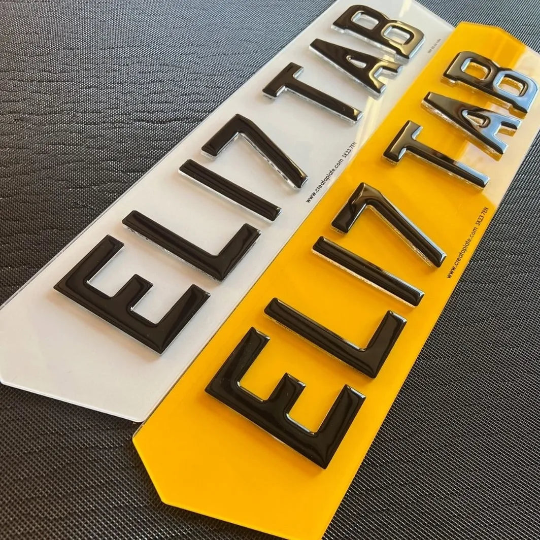 4D Crystal Gel Lambo Hex Style Acrylic Premium Number Plates - (pair)