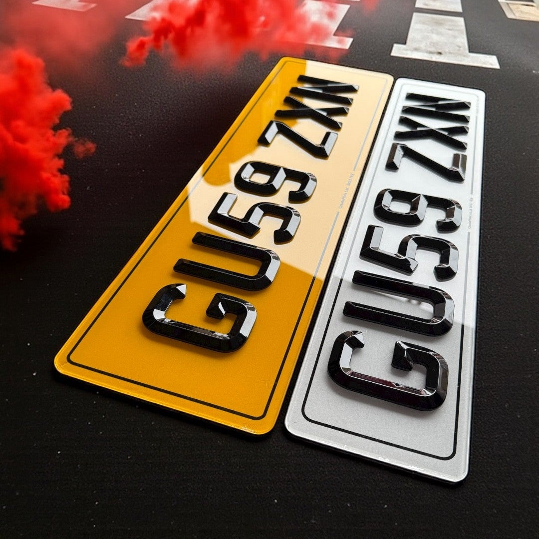 Range Rover Oversized Rear 4D Retro Acrylic Number Plates - (pair) with standard front